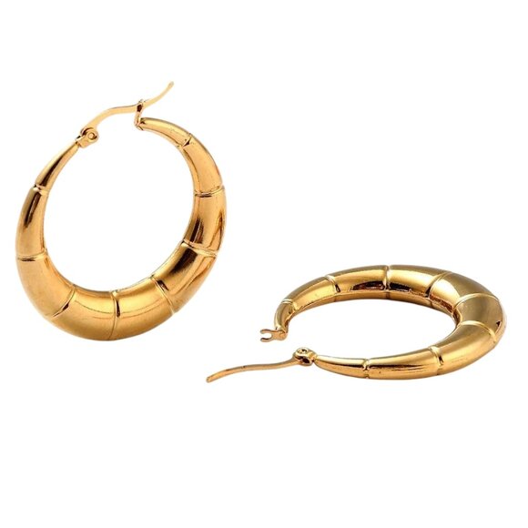 1 1/2 Inch 40mm Hoop Gold Tone Pierced Post Earrings - Picture 4 of 5